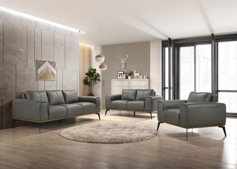 this grey luxury leather sofa is upholstered in a classic top grain leather that is soft to touch, yet durable enough to last - Lifestyle Furniture