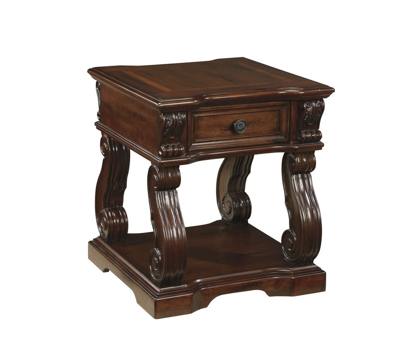 The matching casual end tables tastefully complete this warm and stylish look.