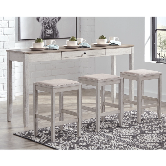 light finish Counter Table with 3 padded bar stools - Lifestyle Furniture