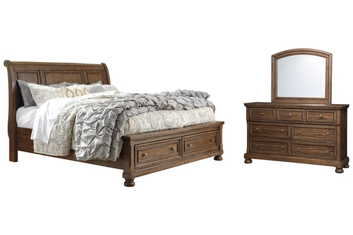French Country Sleigh Bed with Dresser & Mirror - Lifestyle Furniture