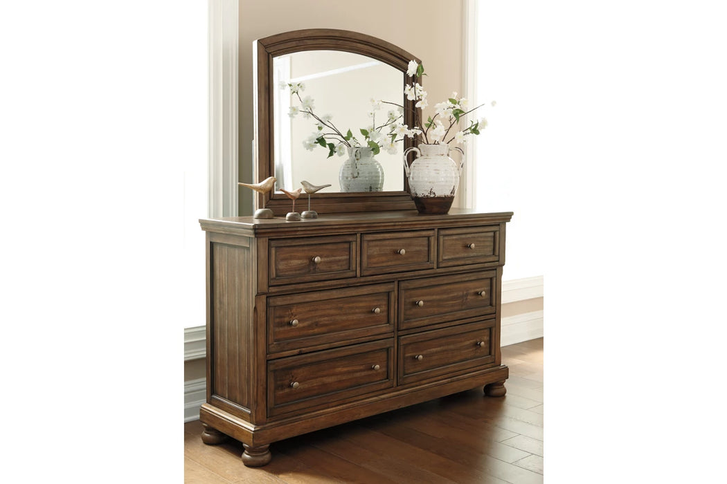 French Country Sleigh Bed with Dresser & Mirror - Lifestyle Furniture
