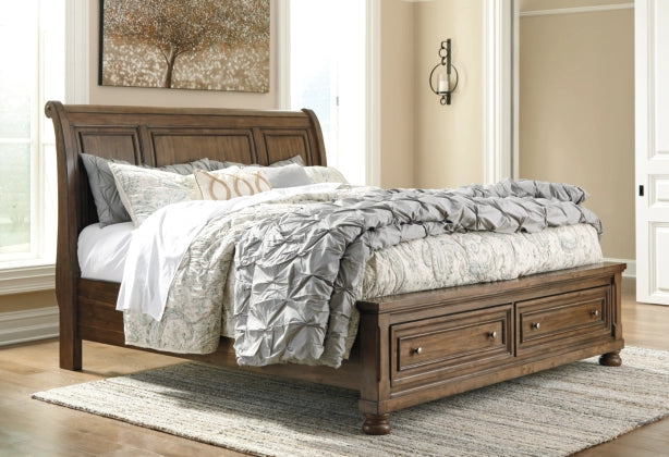 French Country Sleigh Bed with Dresser & Mirror - Lifestyle Furniture