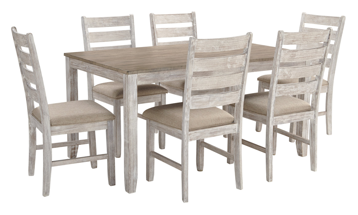 grayish white tone ladder back styling sid chairs Dining set - Lifestyle Furniture