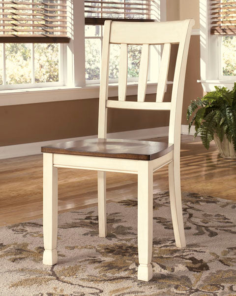 sleek cream and brown slatted side chairs with matching rectangular table dining set  - Lifestyle Furniture