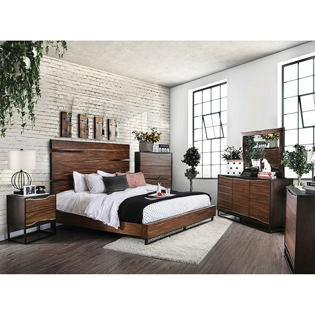 This rustic bed will give your bedroom a more modern look with two-tone design of dark oak and dark walnut finish - Lifestyle Furniture