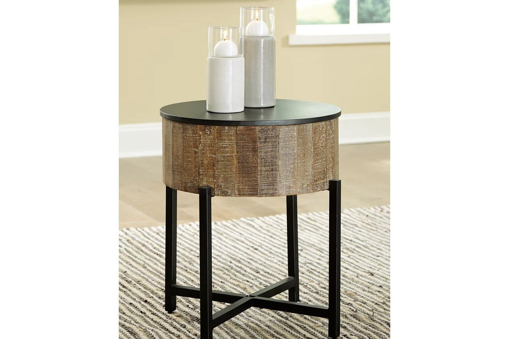 Crafted from mango wood, gunmetal finish and metal, this set features two round end tables and one coffee table - Lifestyle Furniture
