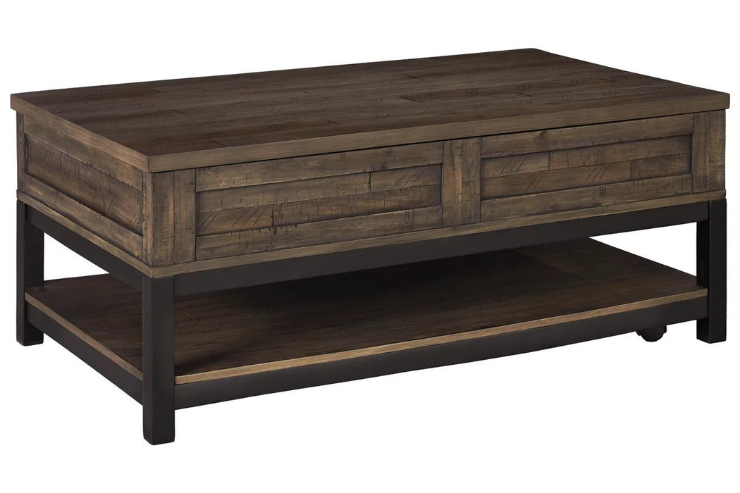 With an understated two tone finish, square end table and Spring-lift top coffee table, it makes a fine match for many different living spaces - Lifestyle Furniture