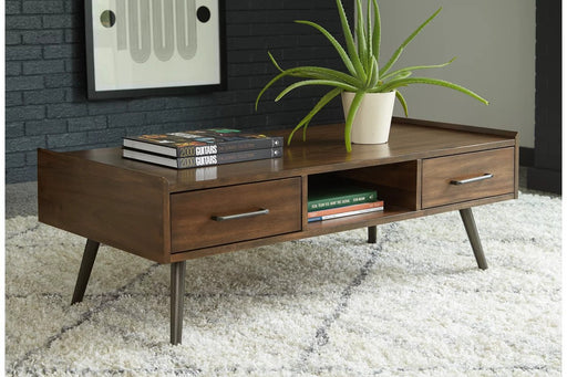 This stylish table set comes stacked with features---including a round, veneered top and tapered legs---and offers ample space for crafting or displaying floral arrangements against its brown finish - Lifestyle Furniture