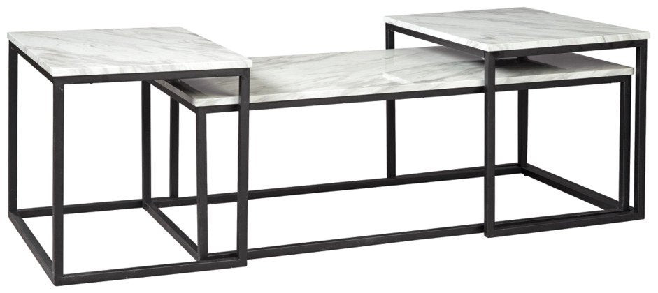 A trio of tables that doesn't compete for space, these occasional tables feature faux Carrera marble tops and shelves, supported by tubular metal frames with a black powder coated finish - Lifestyle Furniture