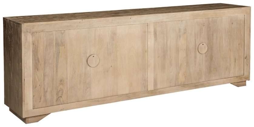 The contemporary style of the Belenburg Cabinet is a great accent to your living room. This wooden piece features a four-door design that opens up to shelves, providing you with ample space to place items such as books and movies within.