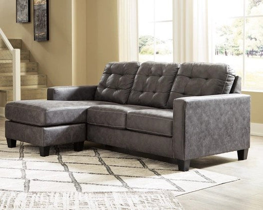 The Isla Sofa Chaise is a contemporary style sofa that can transform into a chaise lounge. Its cushions are covered in polyester, available in grey.