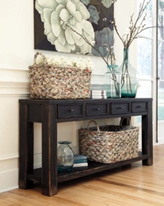 This sofa table, crafted from solid wood in a weathered black finish, is the perfect solution for your living room - Lifestyle Furniture