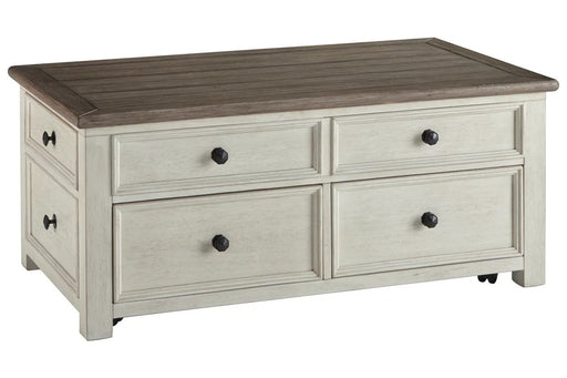 Enjoy the charming rustic look of this occasional table set that features a farmhouse style, two tone color, and an end table with a lift top to reveal a hidden storage compartment - Lifestyle Furniture