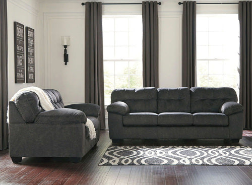 This set includes a loveseat, sofa and recliner and is made from one hundred percent polyester in a dark grey color. - Lifestyle Furniture