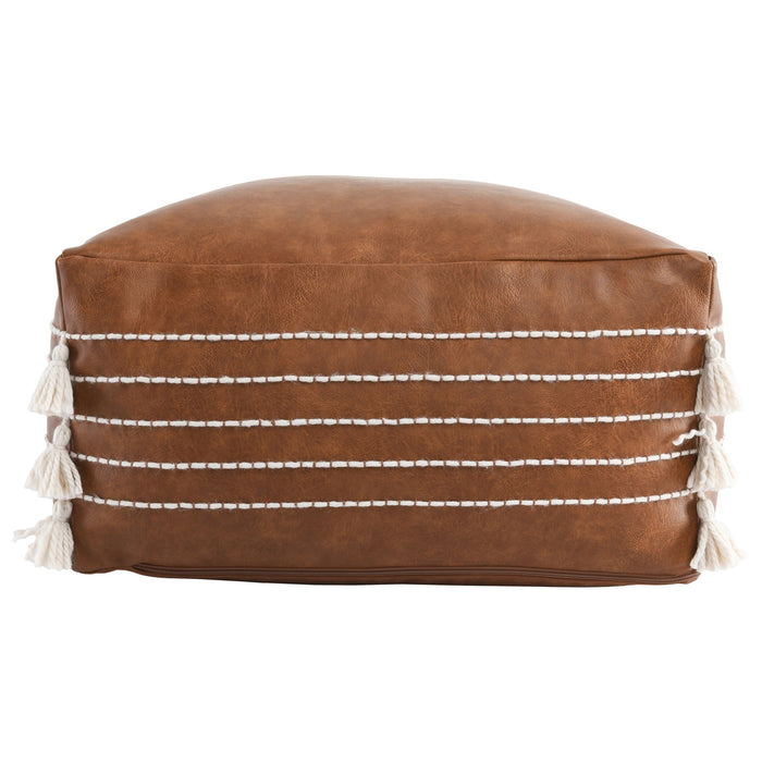 Ezekiel Vegan Leather Brown Pouf - Lifestyle Furniture
