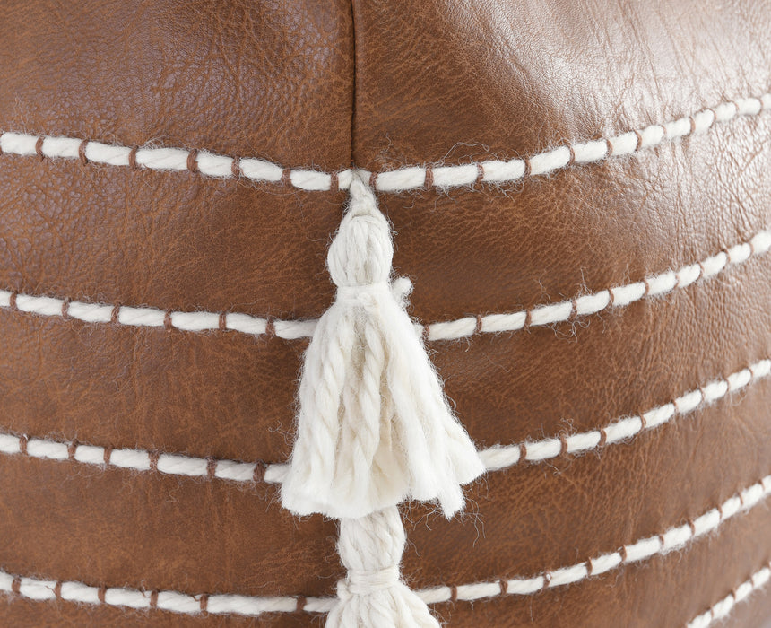 Ezekiel Vegan Leather Brown Pouf - Lifestyle Furniture