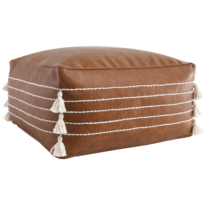 Ezekiel Vegan Leather Brown Pouf - Lifestyle Furniture