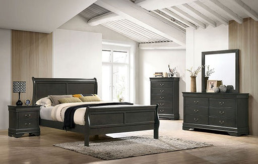 Create a warm and inviting traditional bedroom with this queen sleigh bed featuring a grey finish - Lifestyle Furniture