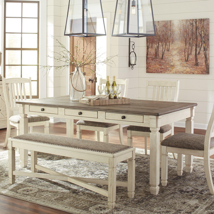 Victor Classic Dining 6 PC - 2 Upholstered, 2 Woodback, Table & Bench - Lifestyle Furniture