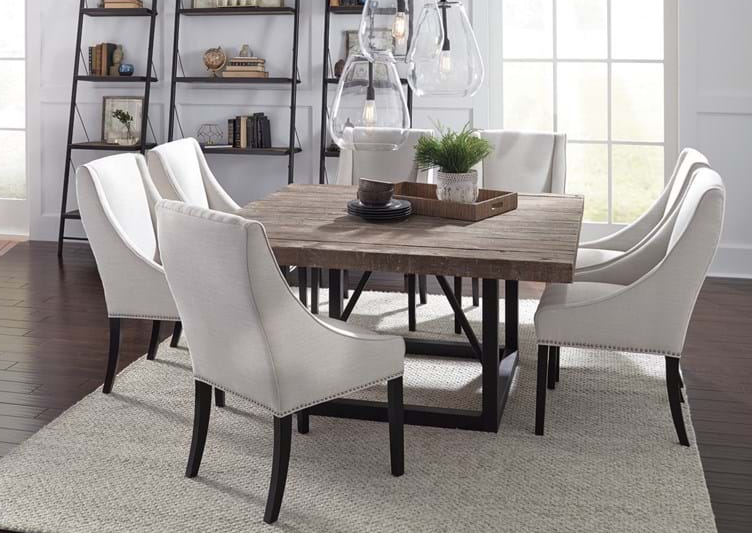 black iron base and brown top 60" Square Dining Table - Lifestyle Furniture