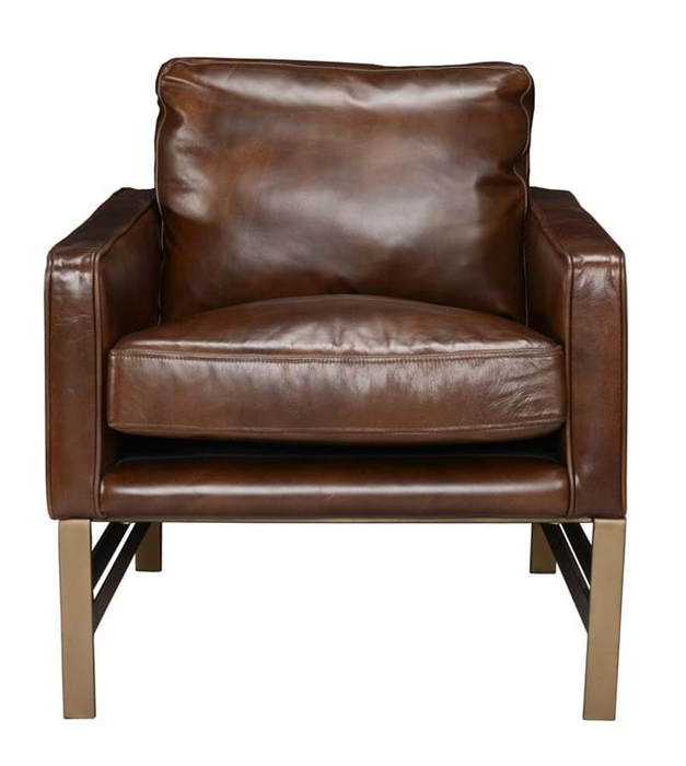 Styled with dark brown finish, a deep cushion, and a contemporary silhouette, this accent chair has a comfortable seat atop a metal base - Lifestyle Furniture