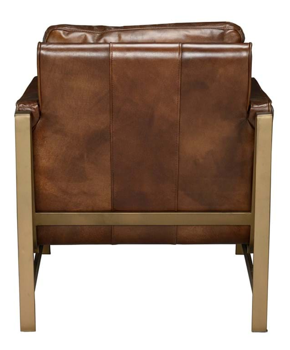 The high back and deep cushion ensure supreme comfort. The metal base with brass finish and top grain leather upholstery gives the piece a contemporary twist - Lifestyle Furniture