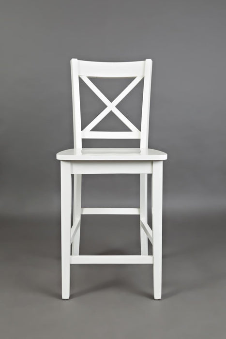 cross back design white wood stool counter height dining set - Lifestyle Furniture