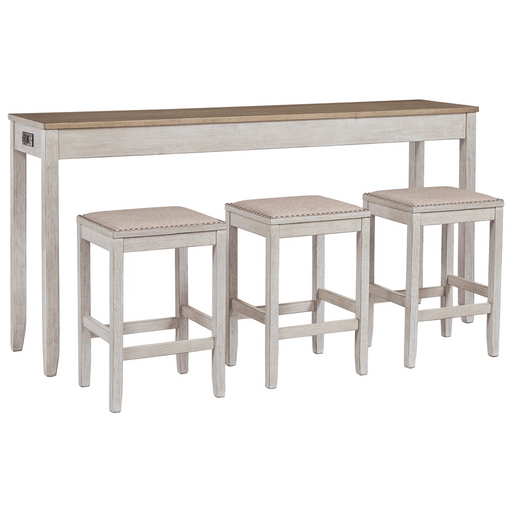 grayish white tone wood Counter Table with 3 chairs - Lifestyle Furniture