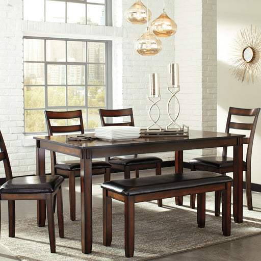 Brown Wood and Black Leather Seat Dining Set - Lifestyle Furniture