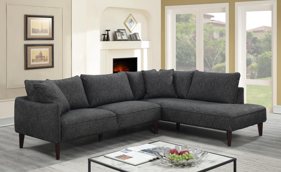 This piece functions as a sofa and offers a left or right facing configuration that easily accommodates odd-sized rooms or furniture arrangements. 