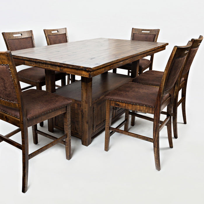 Brown Leather Upholstered Counter Height Pedestal Dining Set - Lifestyle Furniture