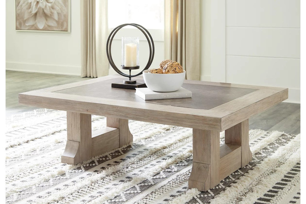 Each table has a tabletop with a melamine inset panel, and all feature a trestle base design - Lifestyle Furniture