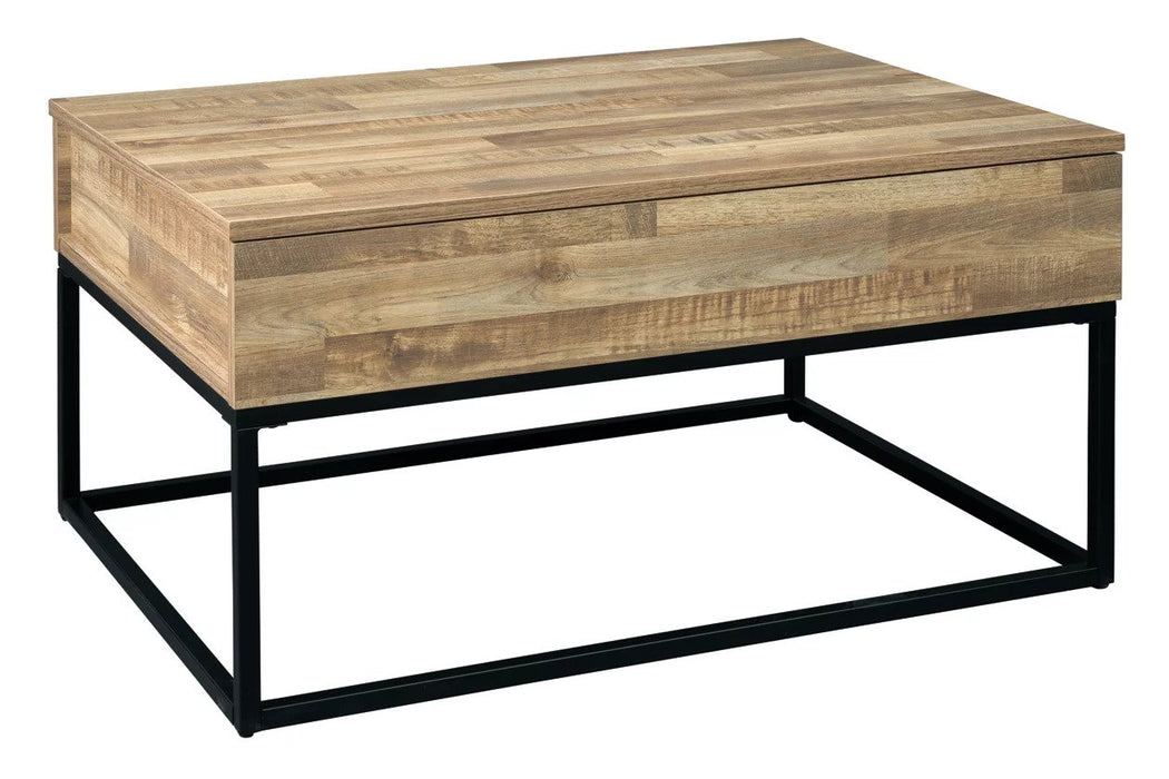 The coffee table features a lift-top design and large storage area, while the end table is built with a lower shelf to display books or decorative pieces - Lifestyle Furniture
