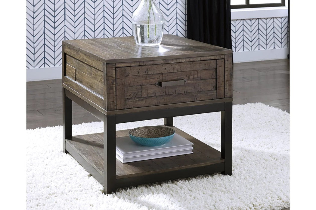 The square end table is made of wood with a Spring-lift top coffee table which is made up of wood, metal base - Lifestyle Furniture