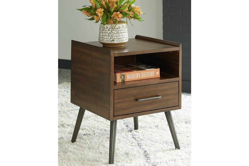 The rich brown tone creates a warm and inviting living environment, while the USB charging port on the end table offers a convenient place to put your cell phone overnight - Lifestyle Furniture