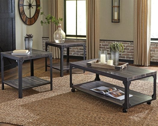 The metal frames with rivet head accents and rolling casters on the coffee table are key features that enrich the well-edited aesthetic - Lifestyle Furniture