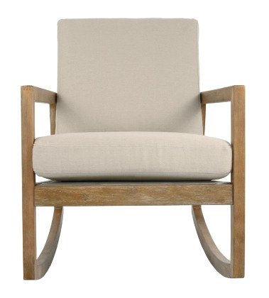 This accent chair has it all—neutral fabric color; plush cushions; and light wood tone, tapered legs - Lifestyle Furniture