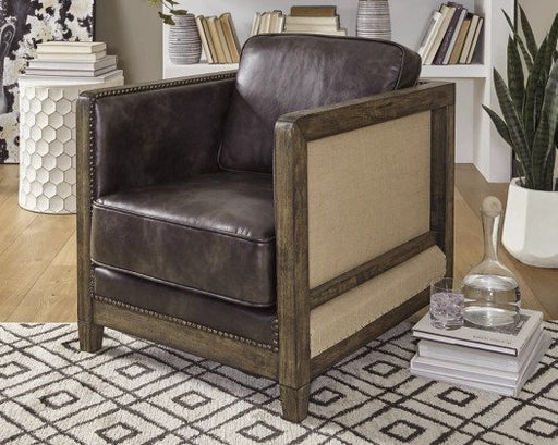 The hip to be square accent chair is simply a standout. An inspired take on deconstructed design, it combines an antiqued brown wood frame with a contemporary two-tone upholstered effect - Lifestyle Furniture