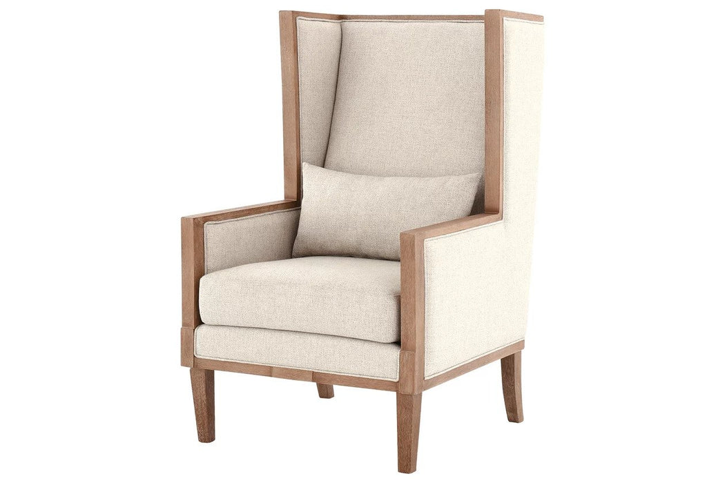 Relax with an accent chair in a beautiful linen-colored fabric - Lifestyle Furniture