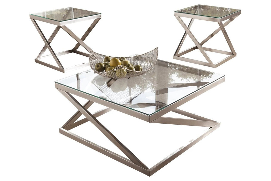 Our Coylin Occasional Table Set showcaes the sleek and contemporary look of metal and glass. The shape of the table tops with the edge detail add visual interest to your home.