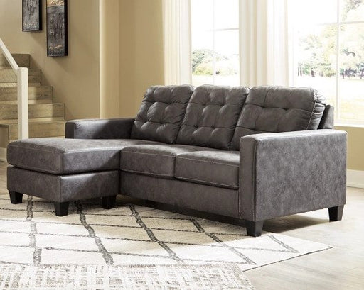 The Isla Sofa Chaise is a contemporary style sofa that can transform into a chaise lounge. Its cushions are covered in polyester, available in grey. 