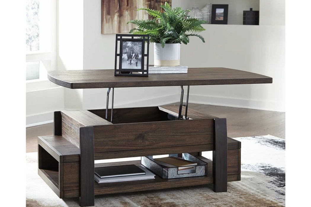 Made of wood, its top is raised to create a more spacious surface area and give this coffee table the height you may be looking for - Lifestyle Furniture