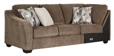The Olivia II sectional offers casual elegance for your living room. It features rich, textured fabric with brown coloring for a sophisticated look. 
