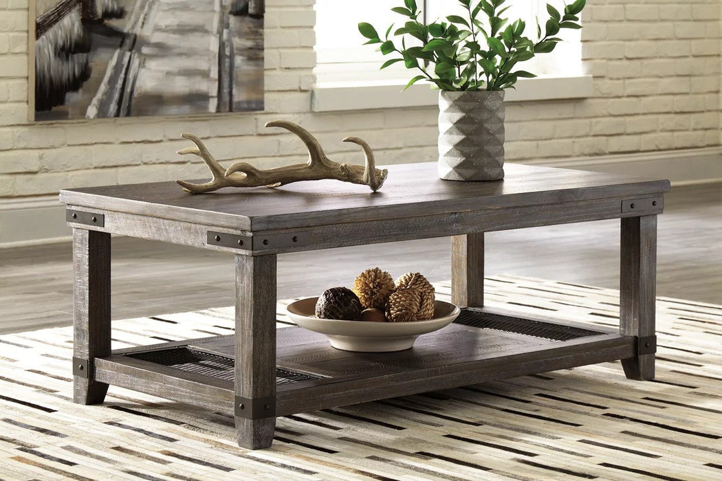 The occasional table set has an Iron finish, featuring dark brown color and rustic-style Dark iron-tone brackets that are manufactured using metal alloy - Lifestyle Furniture